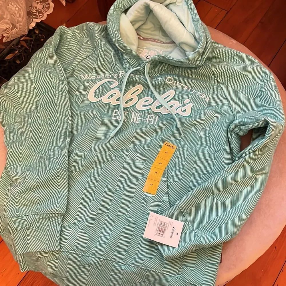 NWT CABELAS Teal Mist Zig Zag Orint Game Day Pullover Hoodie Sz M NEW